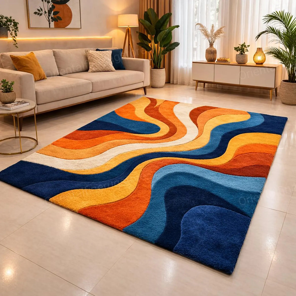 Modern Abstract Area Rug, Colorful Wavy Pattern Rug & Carpets