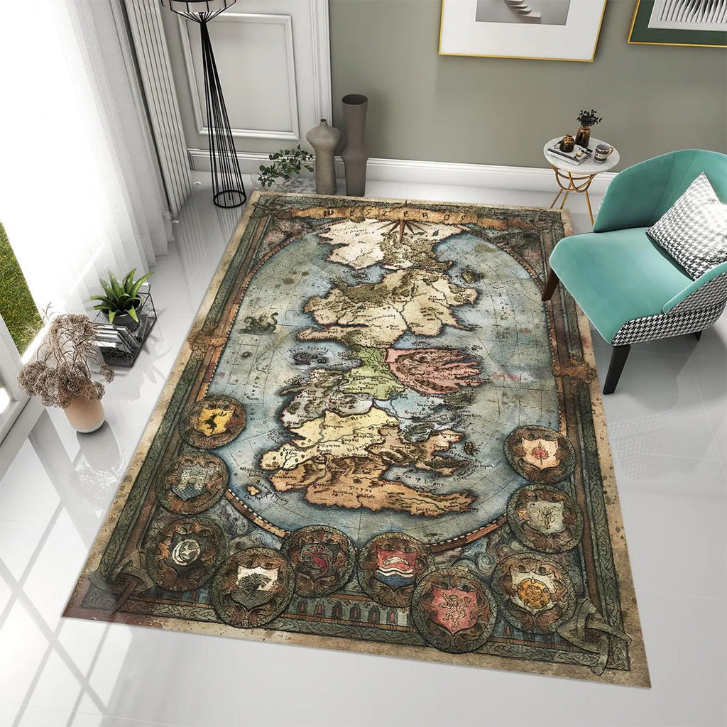Westeros Map Rug, GOT themed map rug, Fantasy World Map Area Rug, Medieval Kingdom Map Carpet