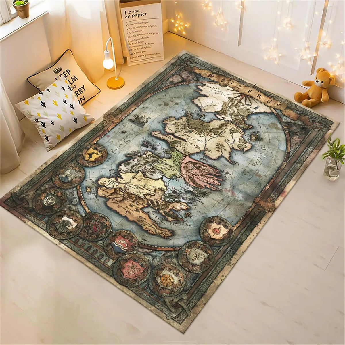 Westeros Map Rug, GOT themed map rug, Fantasy World Map Area Rug, Medieval Kingdom Map Carpet