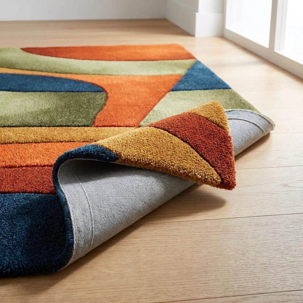 Mid Century Wavy Abstract Rug, Retro Geometric Pattern Carpet