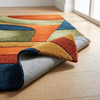 Mid Century Wavy Abstract Rug, Retro Geometric Pattern Carpet