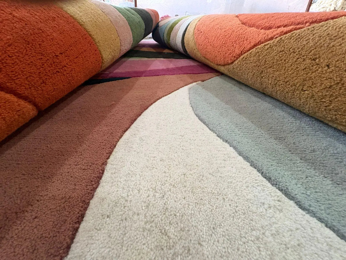 Hand-Tufted Abstract Wool Rug, Colorful Modern Living Room Carpet