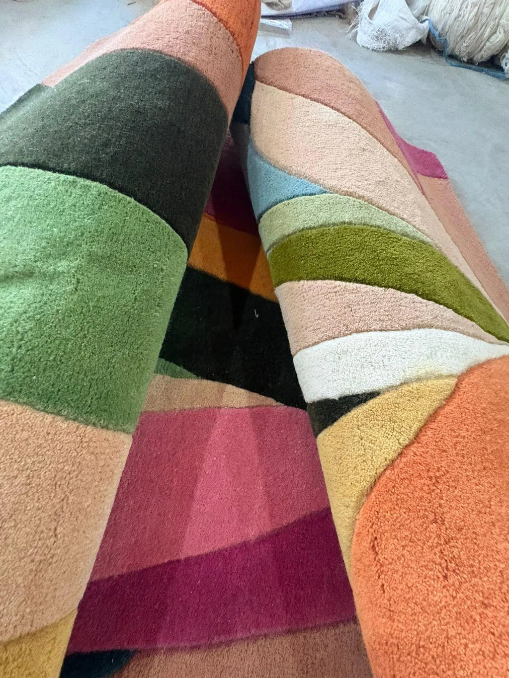 Hand-Tufted Abstract Wool Rug, Colorful Modern Living Room Carpet