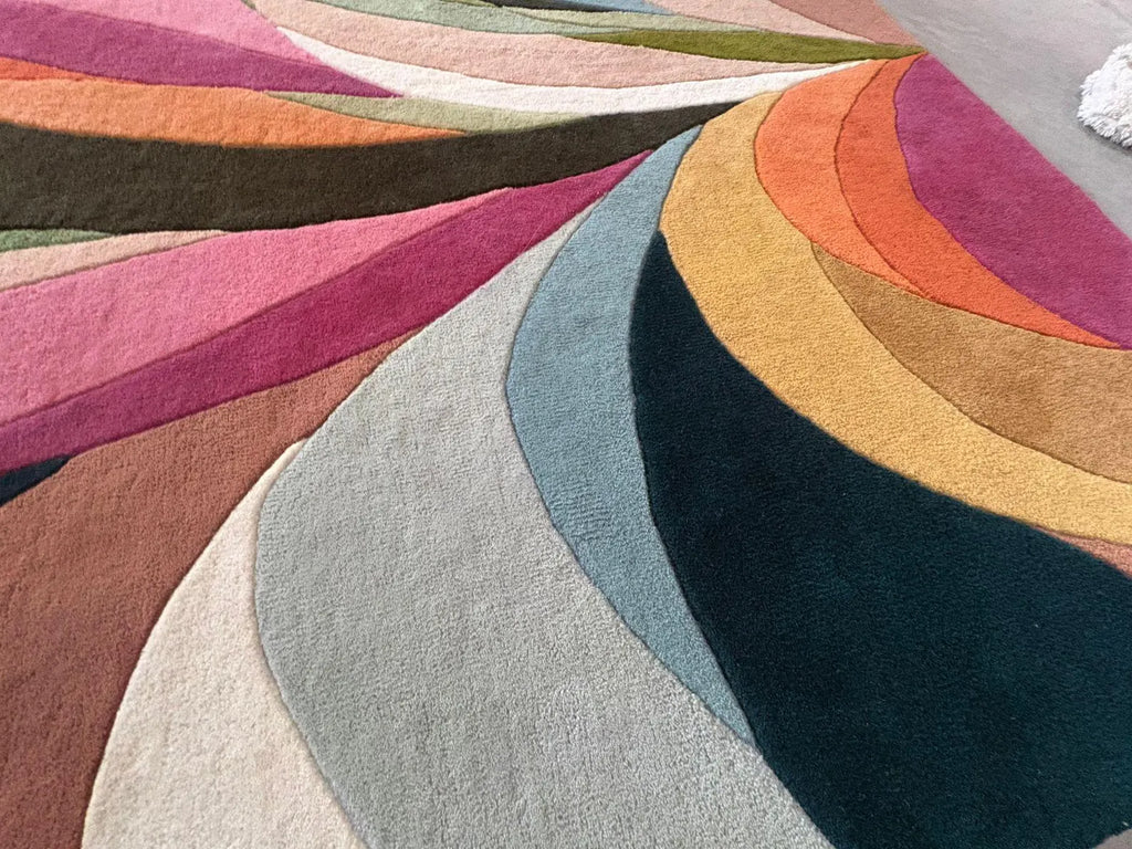 Hand-Tufted Abstract Wool Rug, Colorful Modern Living Room Carpet