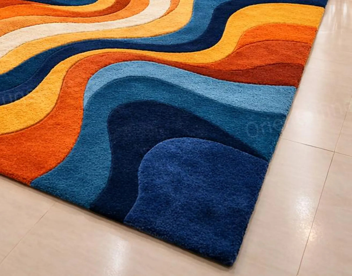 Modern Abstract Area Rug, Colorful Wavy Pattern Rug & Carpets