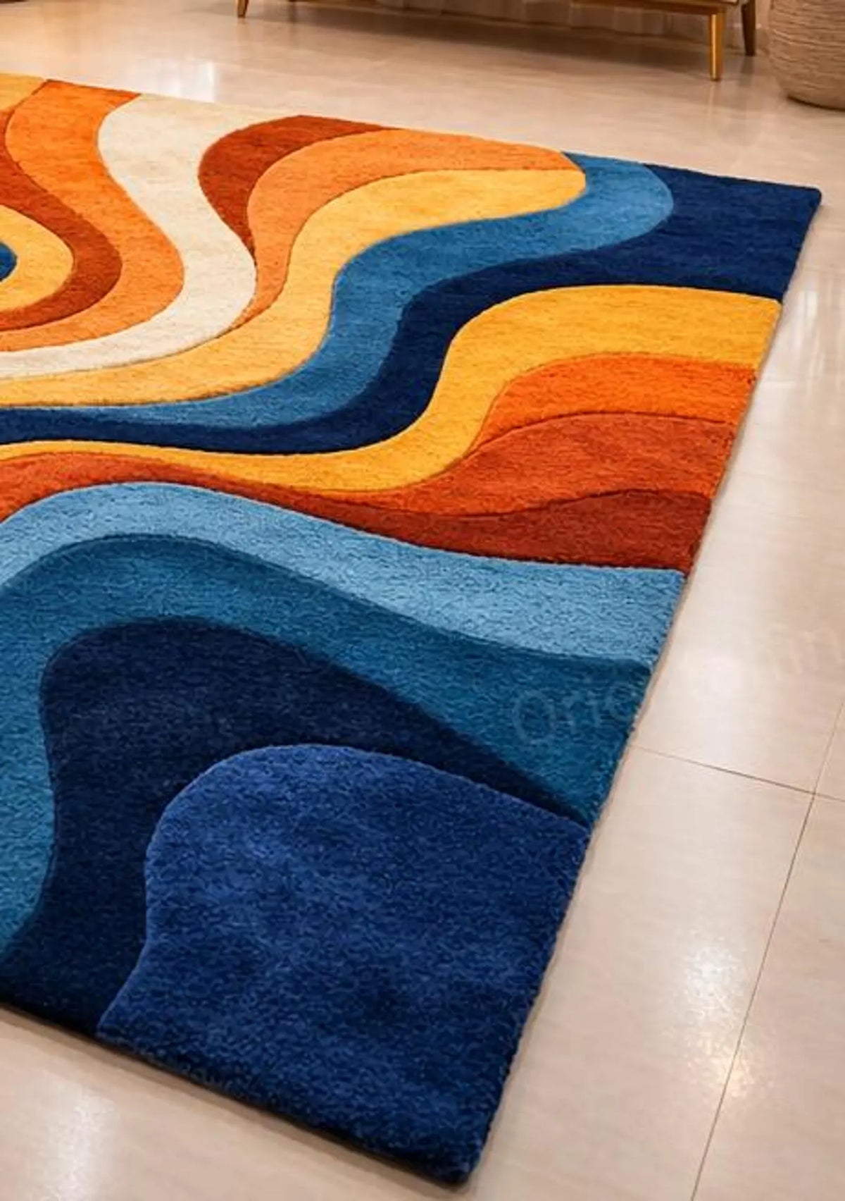 Modern Abstract Area Rug, Colorful Wavy Pattern Rug & Carpets
