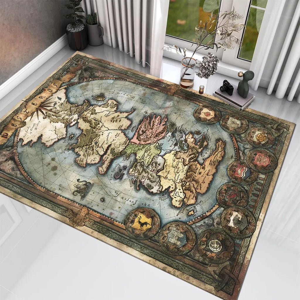 Westeros Map Rug, GOT themed map rug, Fantasy World Map Area Rug, Medieval Kingdom Map Carpet