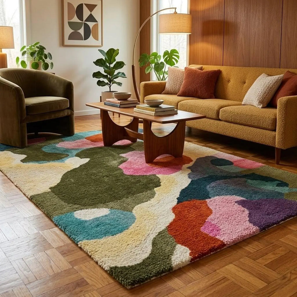 Hand Tufted Floral Rug | Modern Abstract Carpet for Living Room
