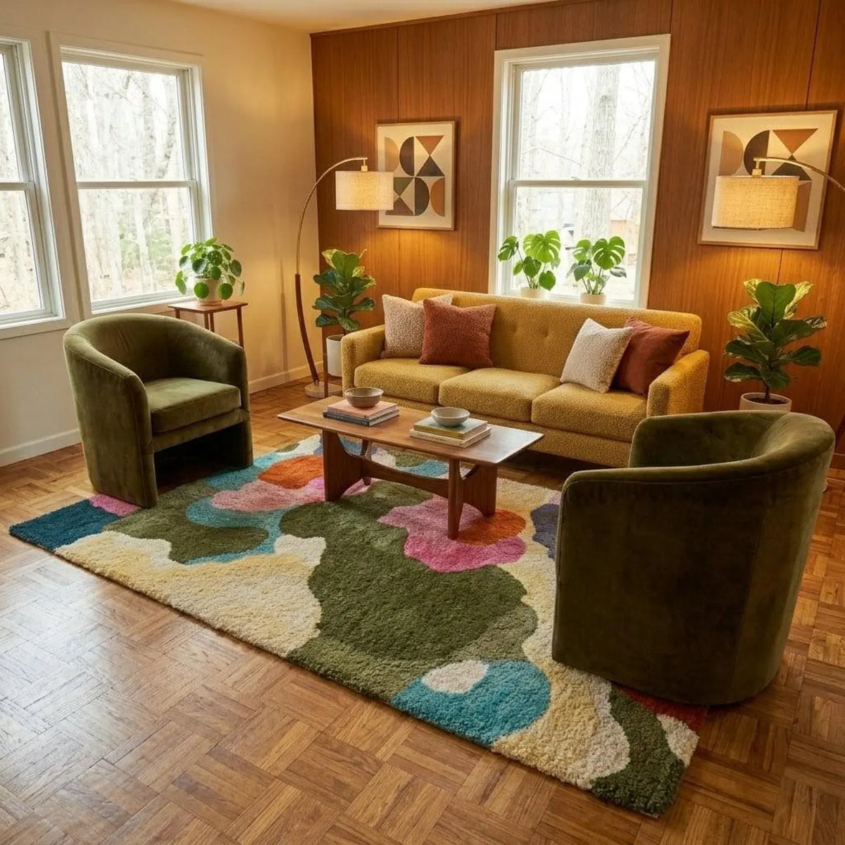 Hand Tufted Floral Rug | Modern Abstract Carpet for Living Room
