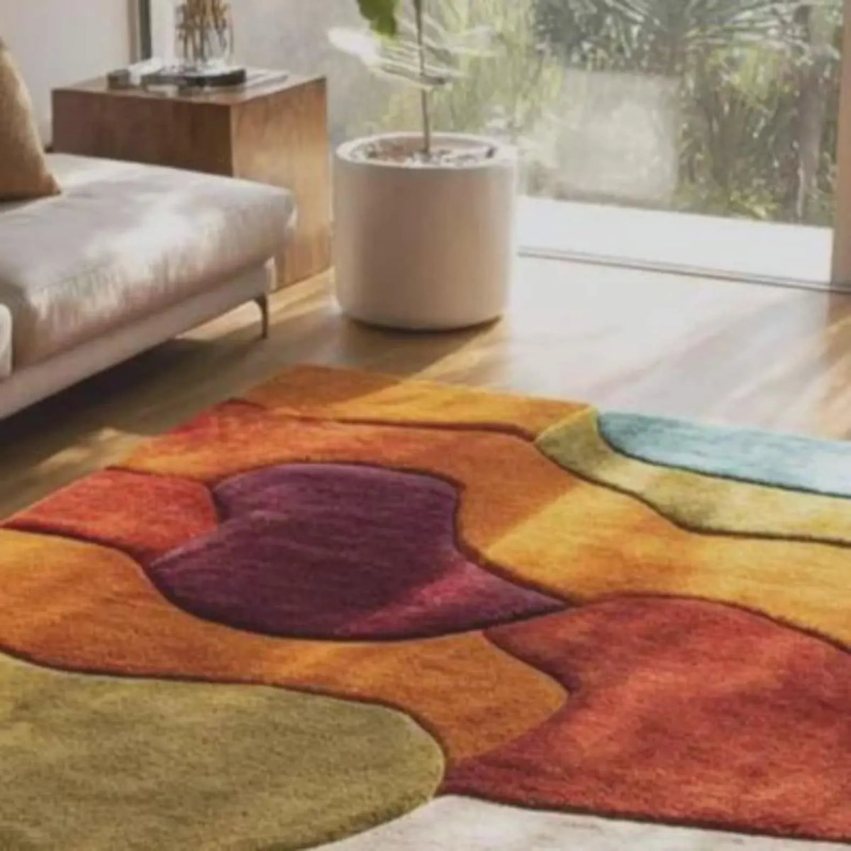 Hand Tufted Wool Rug Modern Abstract Geometric Area Rug Multicolor Carpets