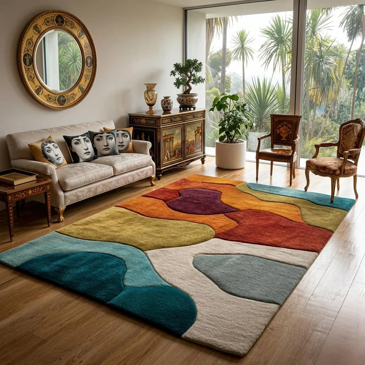 Hand-Tufted Wool Rug: Modern Multicolor Stone Abstract Living room Contemporary Italian Carpet