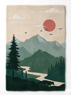 Hand Tufted Wool Rug, Mountain Landscape, Forest Scenic, Nature Area Carpet