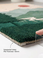 Hand Tufted Wool Rug, Mountain Landscape, Forest Scenic, Nature Area Carpet