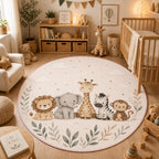 Safari Animals Area Rug – Watercolor Jungle Nursery Floor Mat