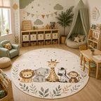 Safari Animals Area Rug – Watercolor Jungle Nursery Floor Mat