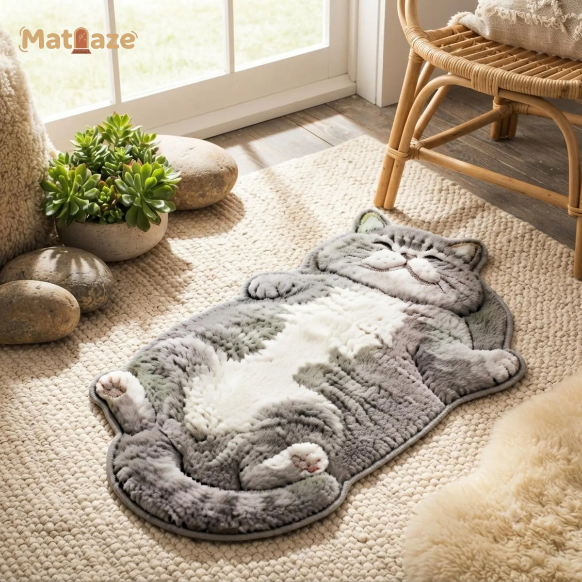 Cute Cat Shaped Rug, Kawaii Cat Area Rug for Bedroom & Bathroom, Soft Japanese Style Floor Mat, Cat Lover Home Decor