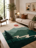 Hand Tufted Wool Rug, Mountain Landscape, Forest Scenic, Nature Area Carpet