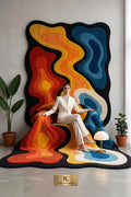 Modern 3D Colorful Hand Tufted Rug, Funky Orange Kitchen Carpet