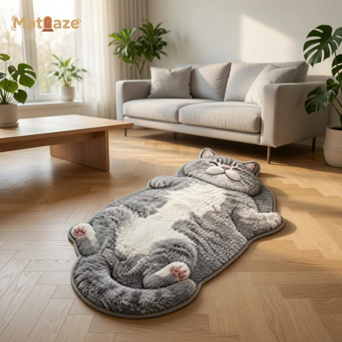 Cute Cat Shaped Rug, Kawaii Cat Area Rug for Bedroom & Bathroom, Soft Japanese Style Floor Mat, Cat Lover Home Decor