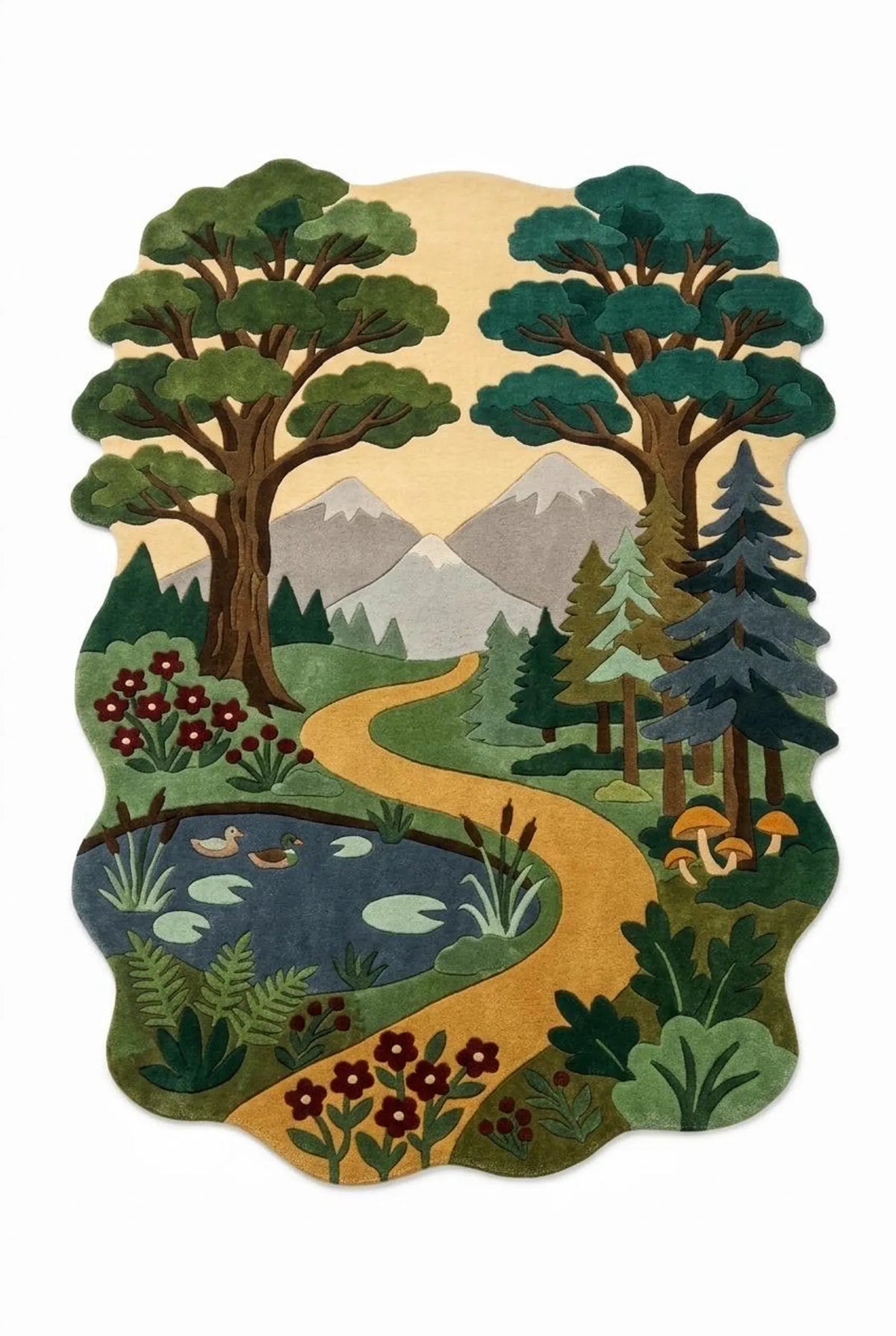 Forest Rug, Woodland Area Rug, Nature Landscape Rug, Mountain Rug, Kids Room Rug