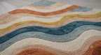 Modern Hand Tufted Rainbow Wave Area Rug – Colorful Abstract Sun Design Carpet – Premium New Zealand Wool Rug for Living Room, Bedroom