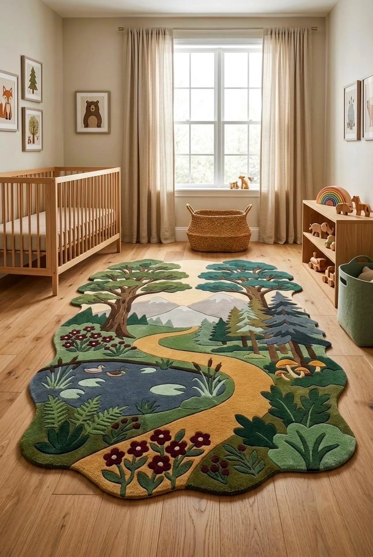 Forest Rug, Woodland Area Rug, Nature Landscape Rug, Mountain Rug, Kids Room Rug