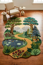 Forest Rug, Woodland Area Rug, Nature Landscape Rug, Mountain Rug, Kids Room Rug