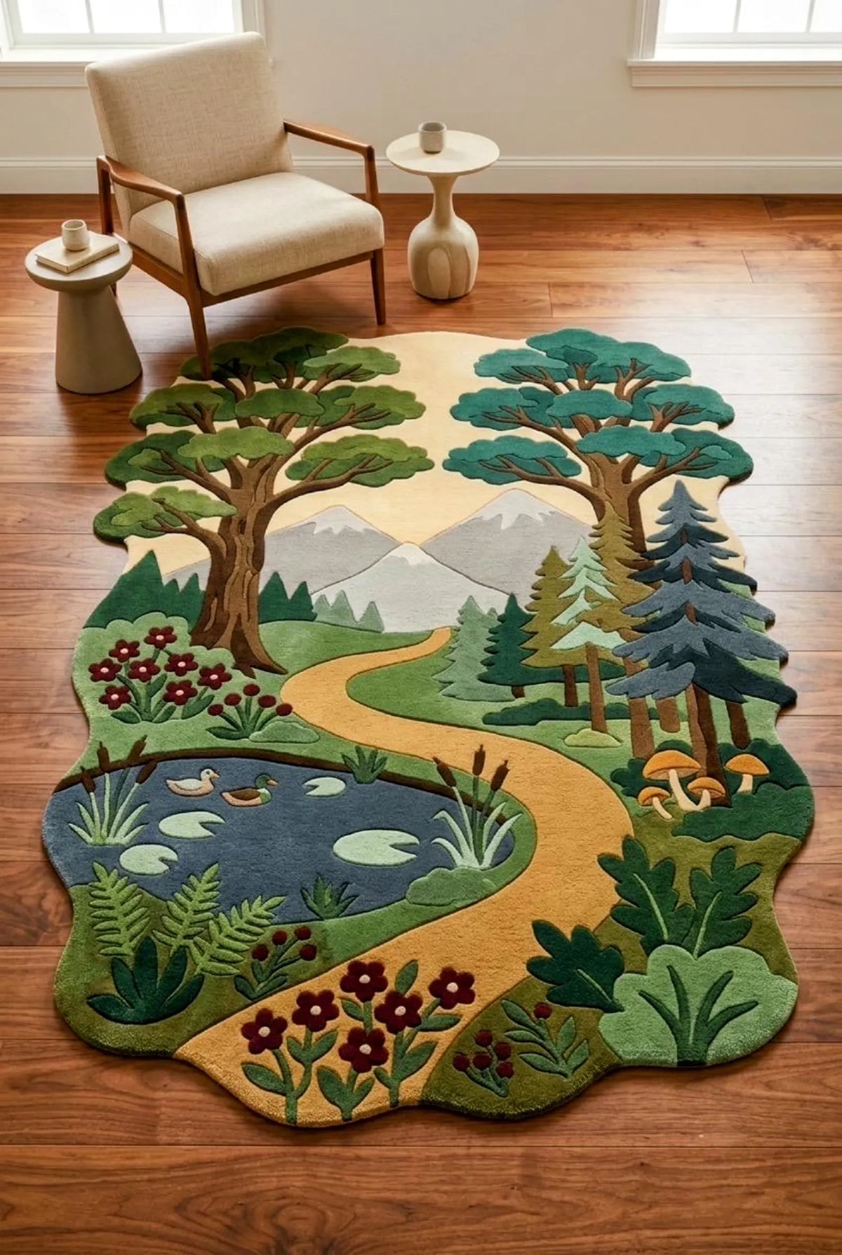 Forest Rug, Woodland Area Rug, Nature Landscape Rug, Mountain Rug, Kids Room Rug