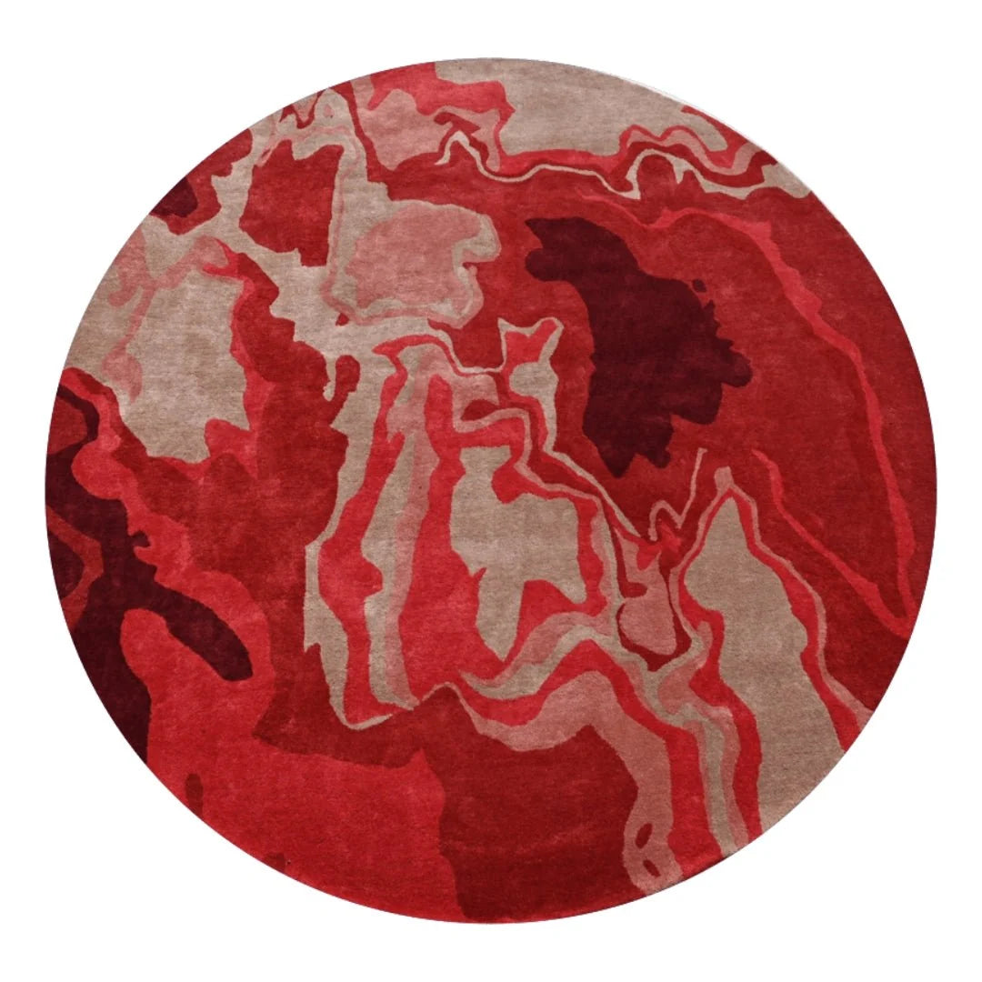 Melange Red Round Irregular Hand Tufted Carpet & Rug