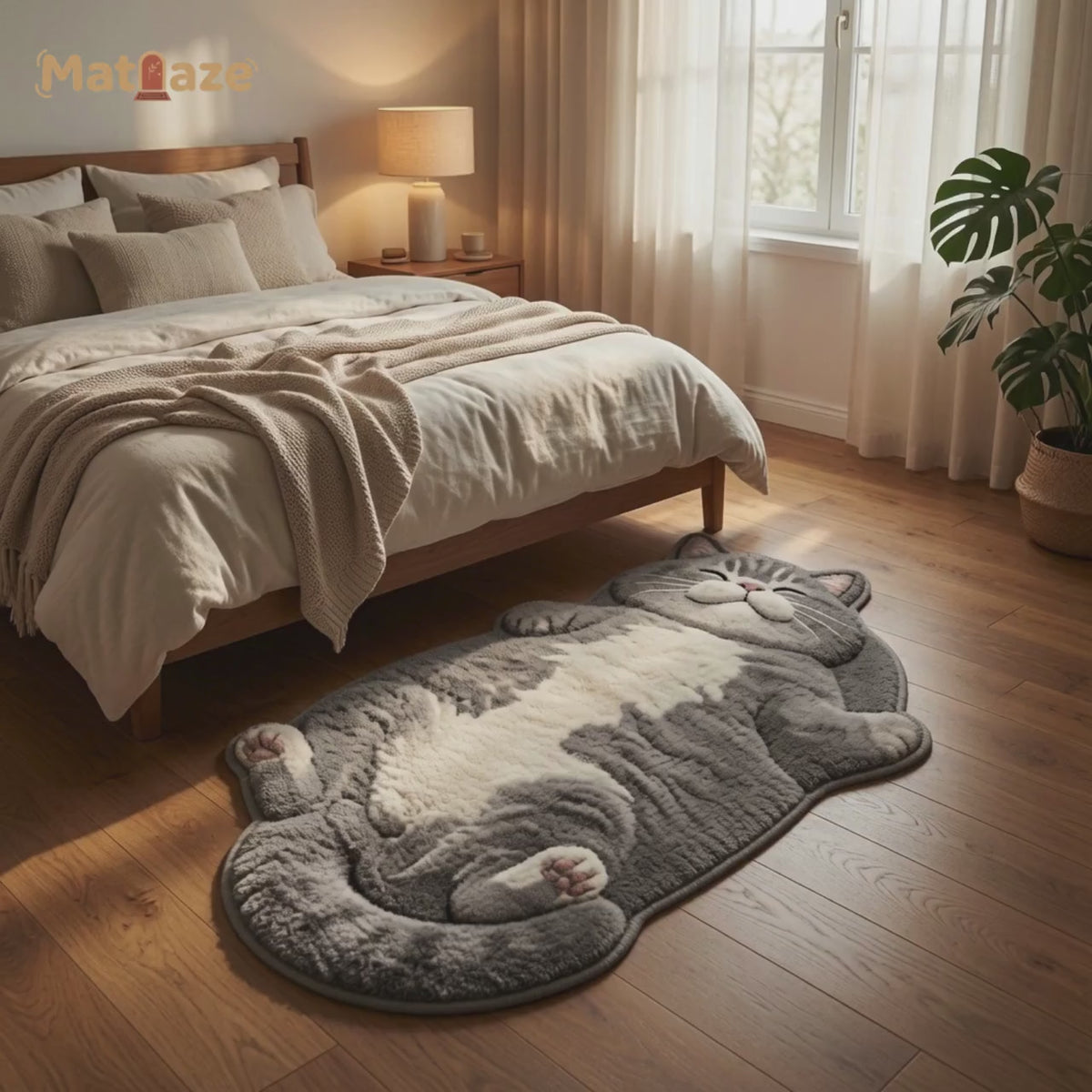 Cute Cat Shaped Rug, Kawaii Cat Area Rug for Bedroom & Bathroom, Soft Japanese Style Floor Mat, Cat Lover Home Decor