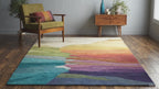 Modern Abstract Hand Tufted Wool Rug with Multicolor Gradient Design – Contemporary Artistic Area Carpet for Living Room & Bedroom.