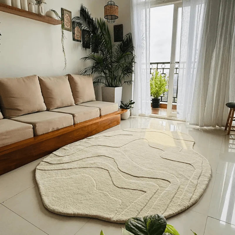 Terrain Round Off White Irregular Hand Tufted Carpet & Rug