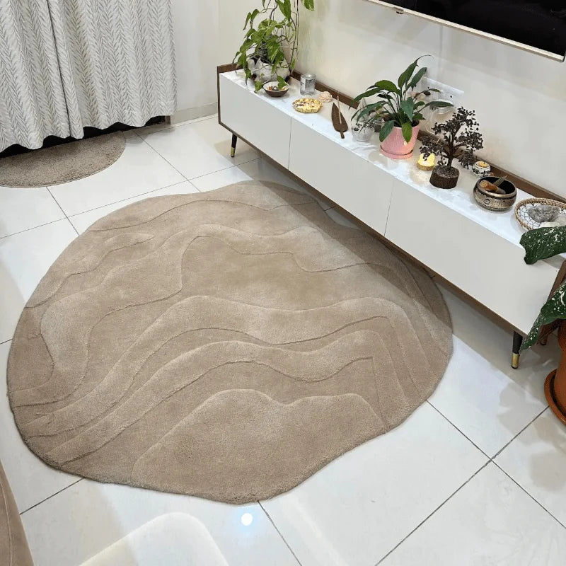 Terrain Round Beige Irregular Hand Tufted Carpet & Rug