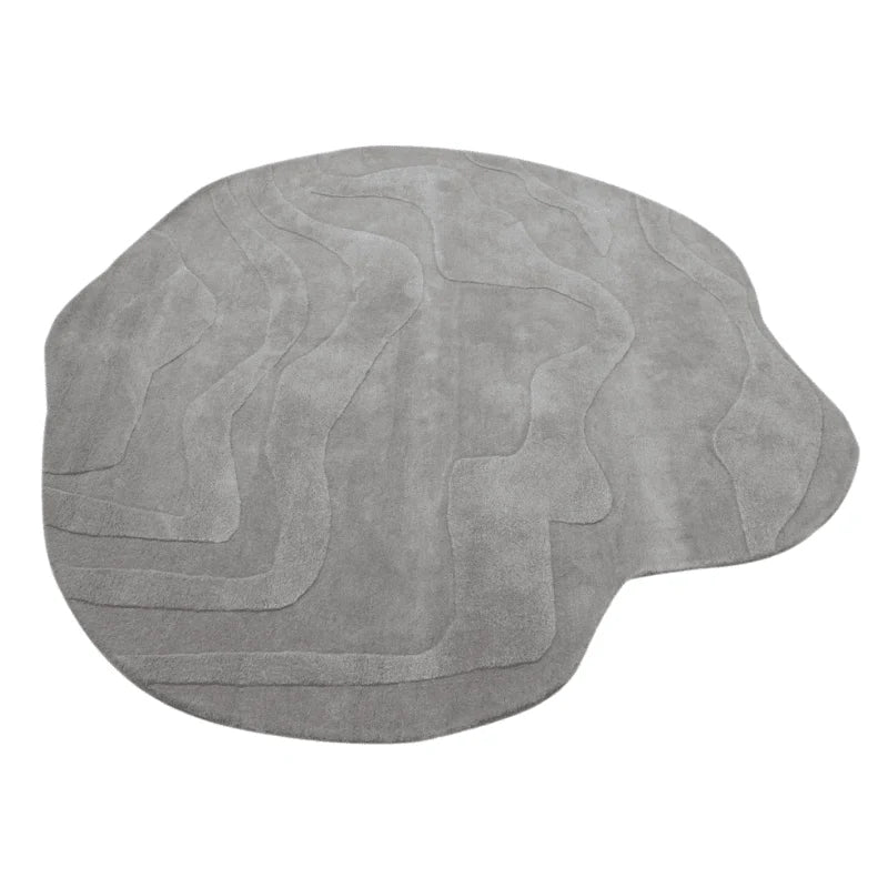 Terrain Round Light Grey Irregular Hand Tufted Carpet & Rug