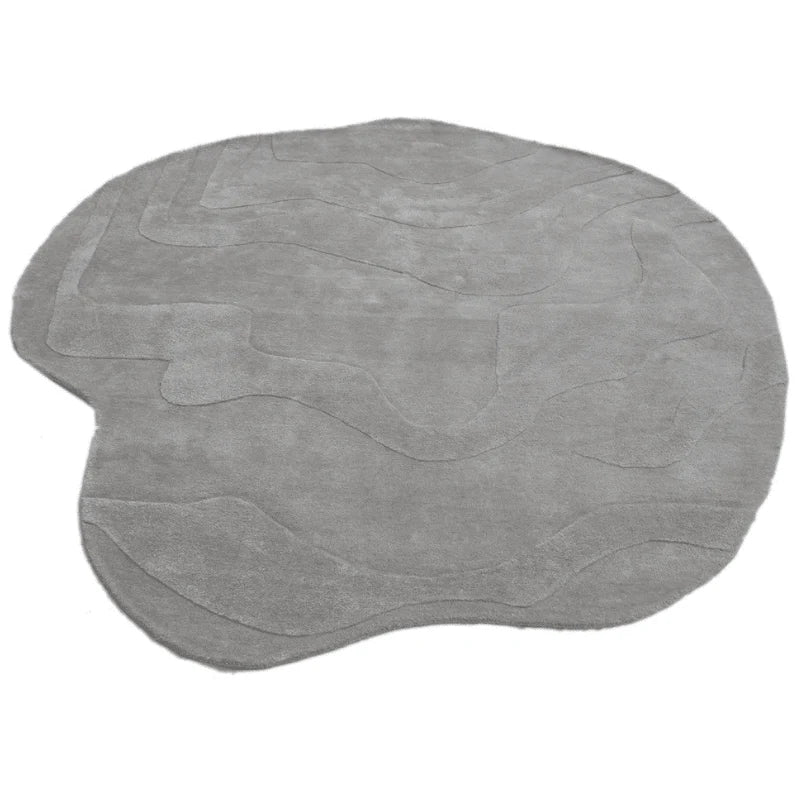 Terrain Round Light Grey Irregular Hand Tufted Carpet & Rug