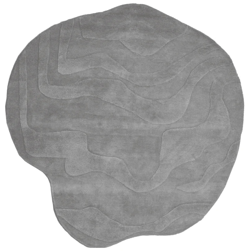 Terrain Round Light Grey Irregular Hand Tufted Carpet & Rug