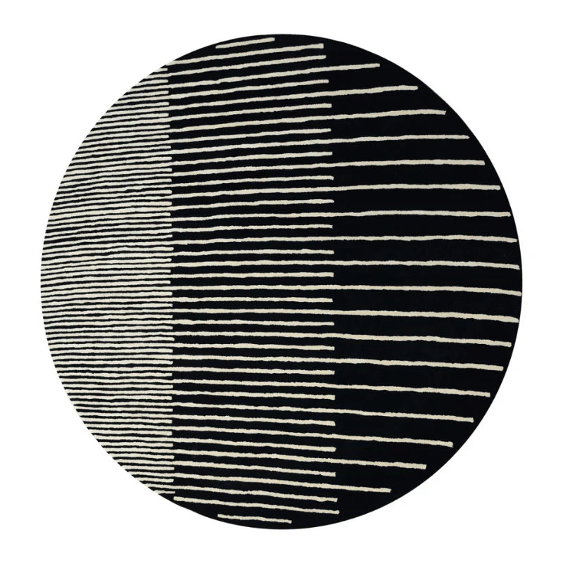 Zarina Round Black White Irregular Hand Tufted Carpet & Rug